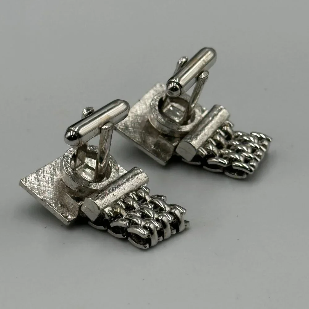 Vintage Dante Cufflinks Silver Tone Black Enamel Square Mesh Wraparound